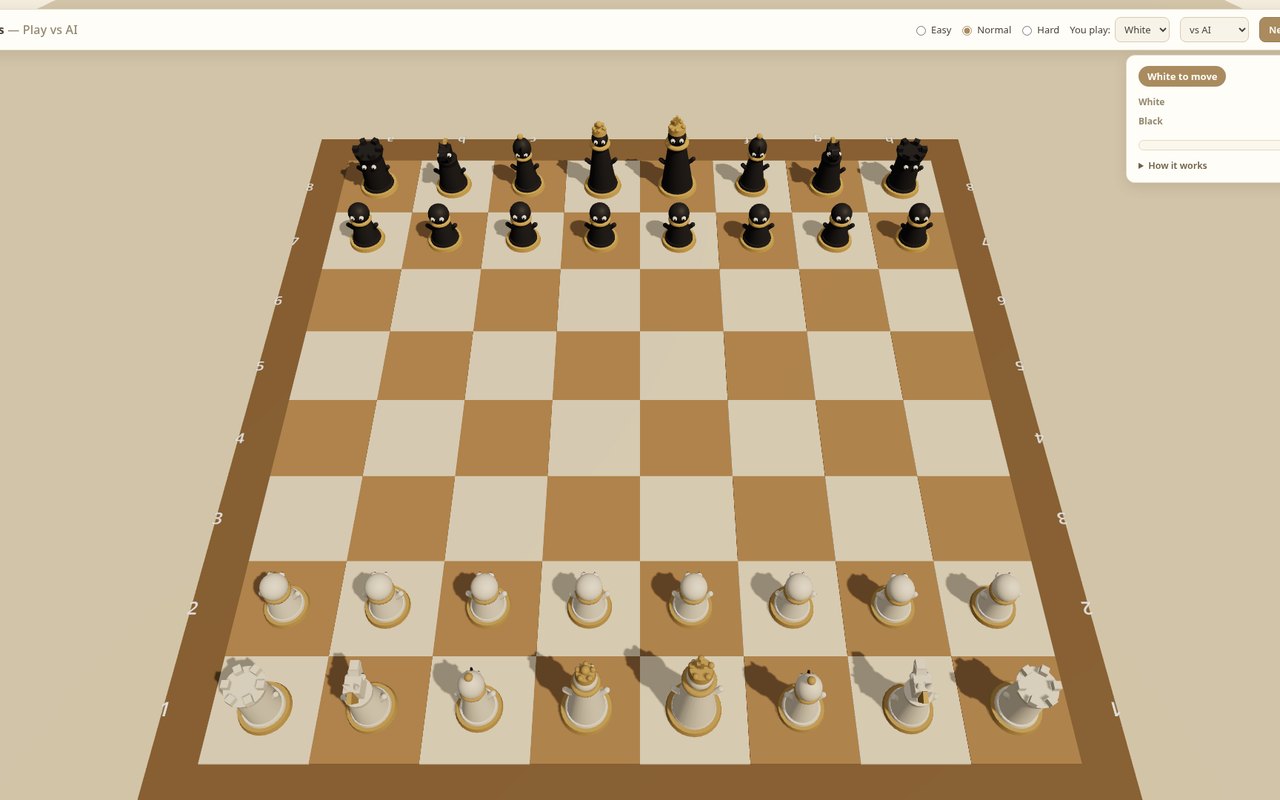3D Chess game with cute animated toy-warrior chess pieces on a wooden board