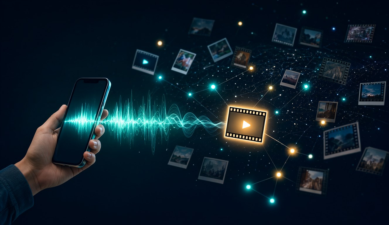 Cross-modal search: a voice memo finds the matching video frame in one shared vector space