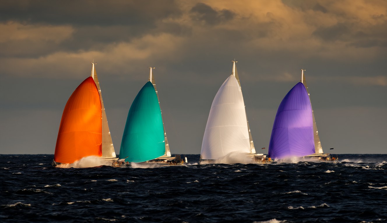 Four yachts racing at sunset, a picture of four frontier AI models competing